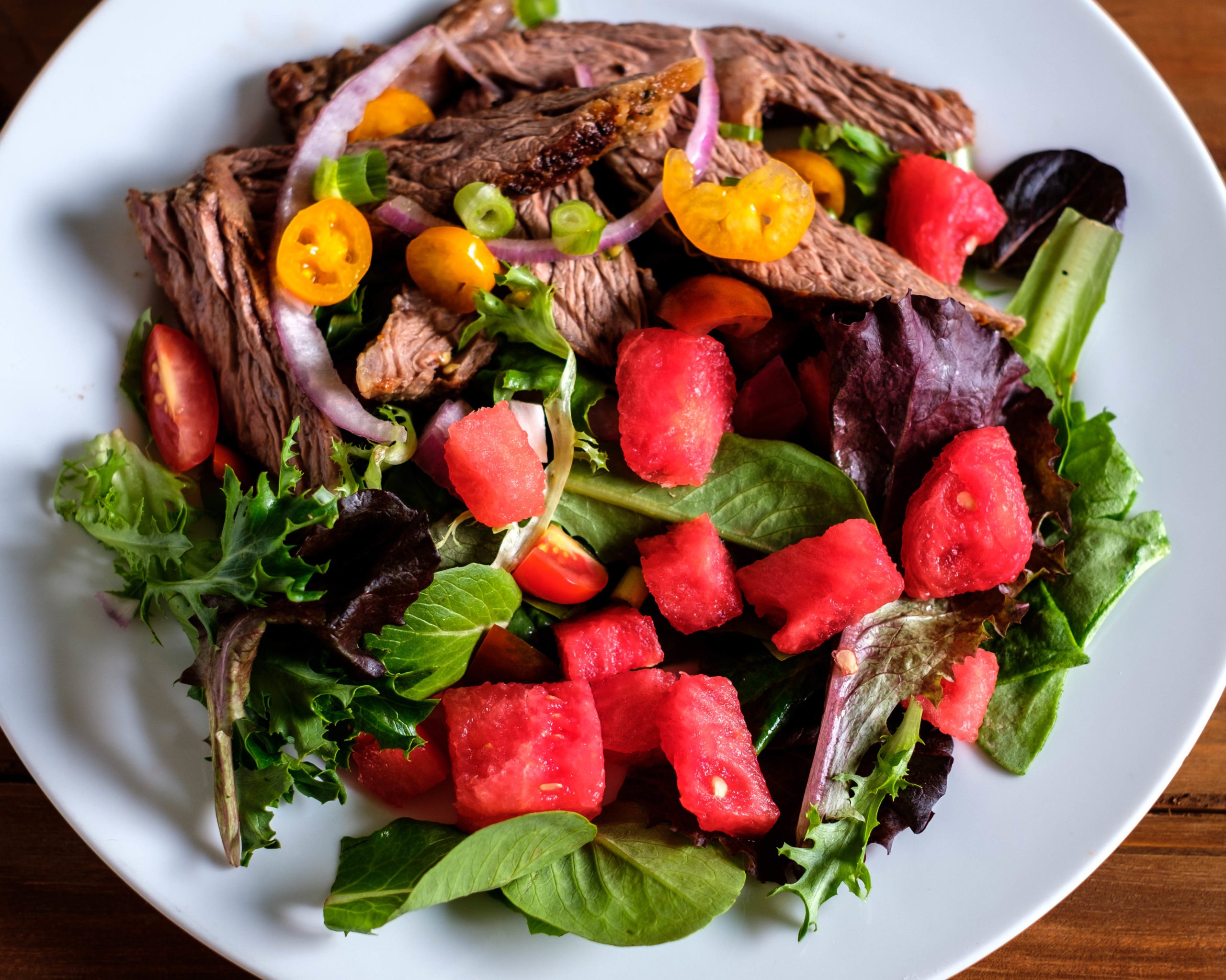 steak and watermelon salad