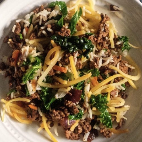 Sautéed Ground Beef with Kale & Squash Rice Bowl Recipe