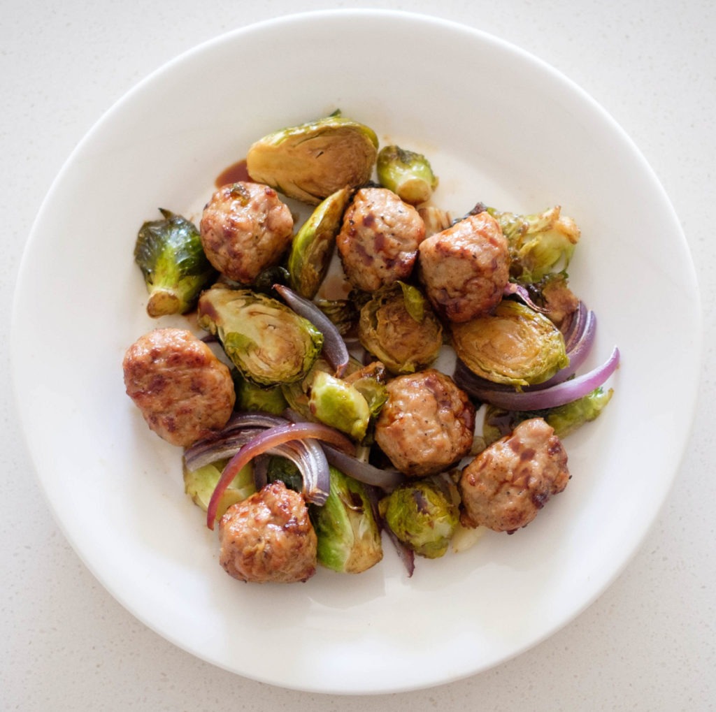Meatballs and brussel sprouts - meal prep chicken recipe