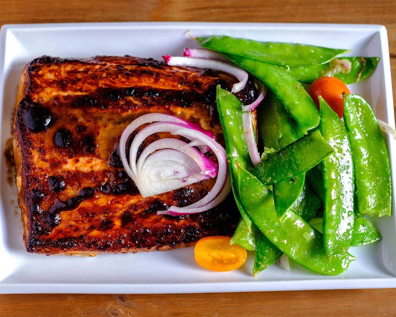 salmon and snow peas