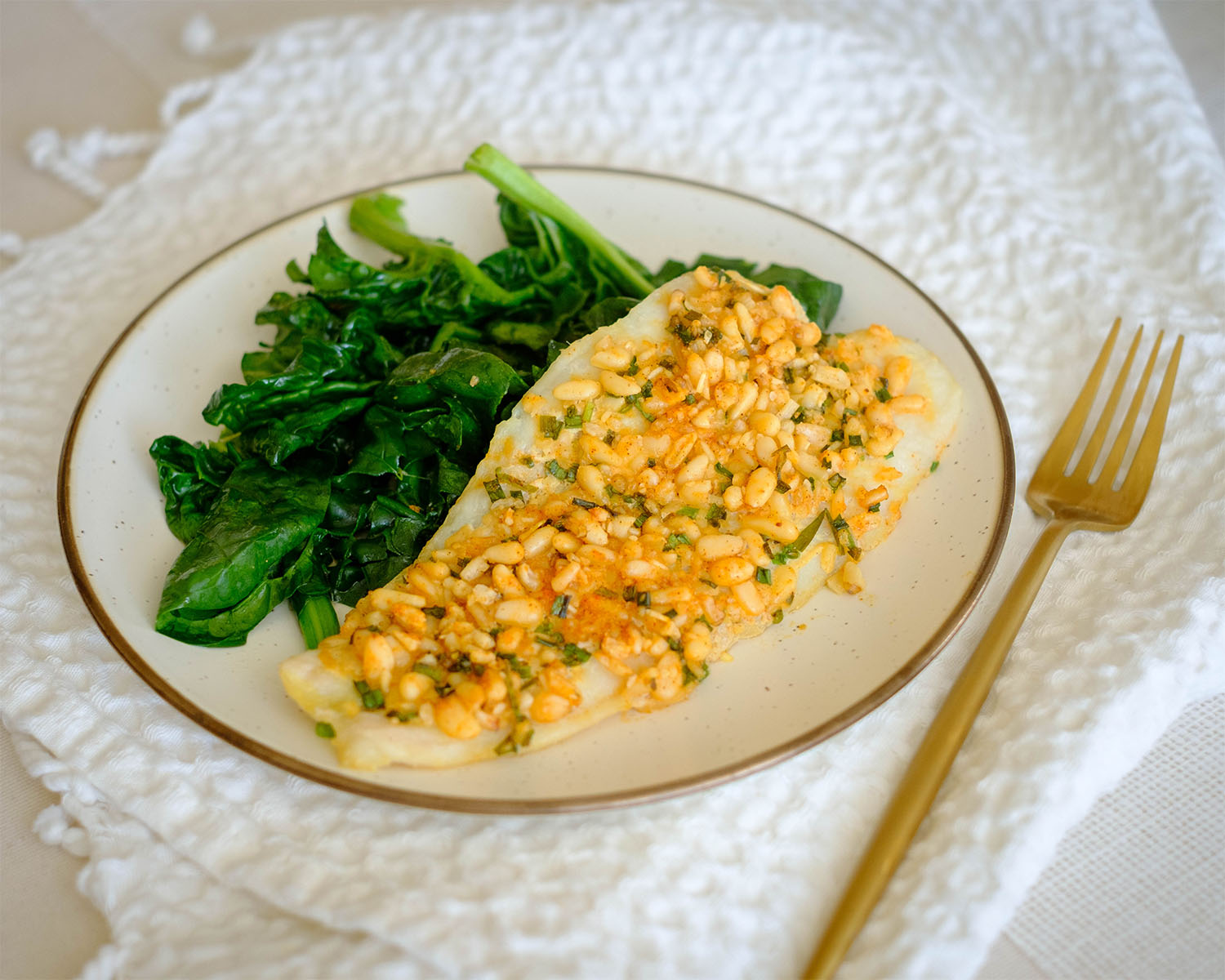 pine nut fish and spinach