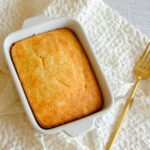 White rectangular baking dish with a lemon ricotta bar