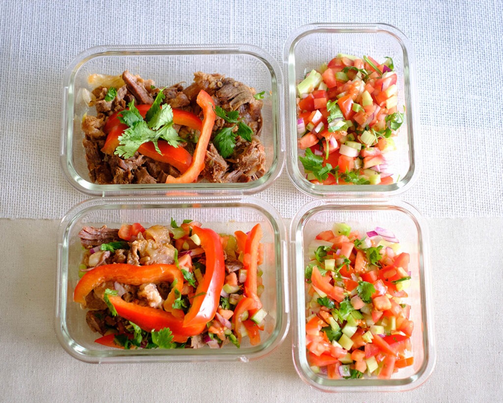 glass containers with instant pot beef soft tacos