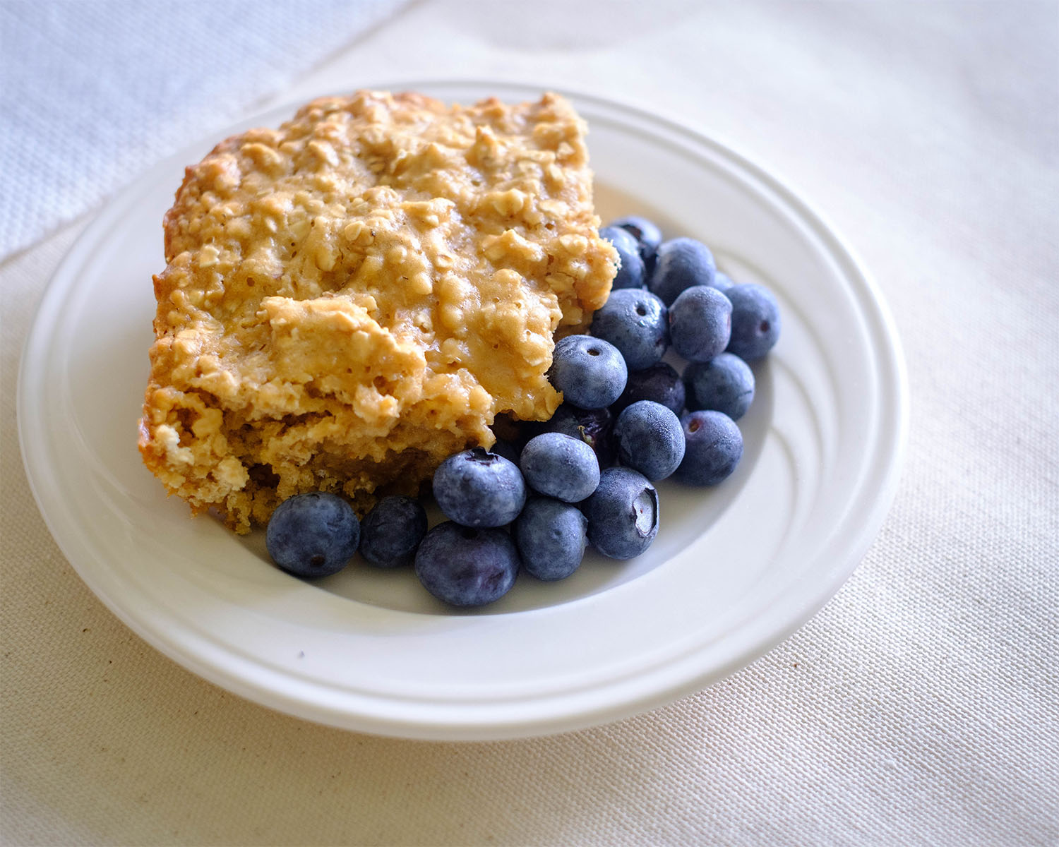 round plate with honey oat muffins and blueberries