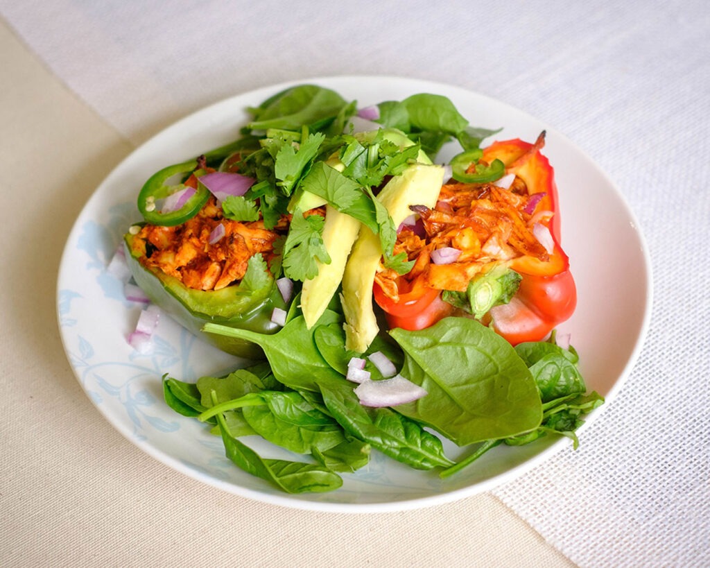 plate of veggies and stuffed peppers