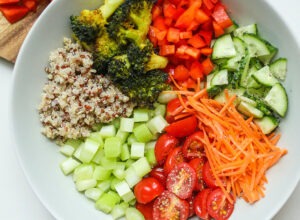 vegetables being prepared for meal prepping hacks