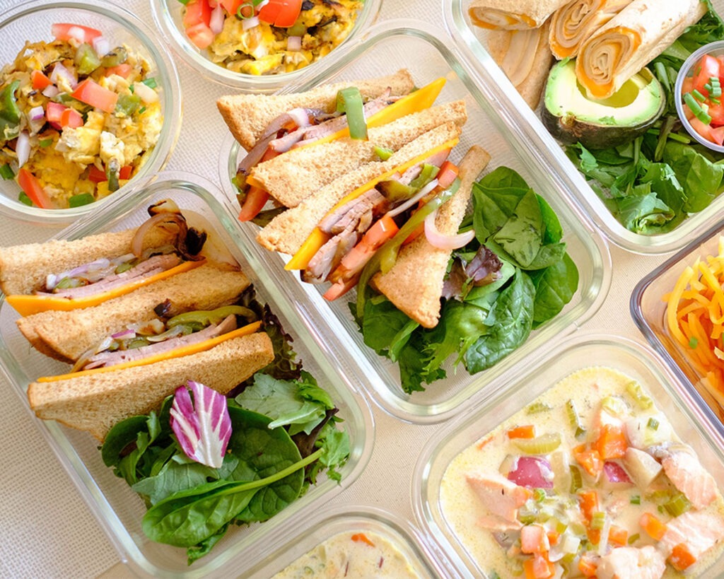 meal prep containers with beef deli sandwich