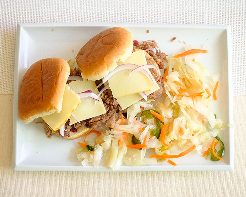 plate with bbq beef sliders and coleslaw