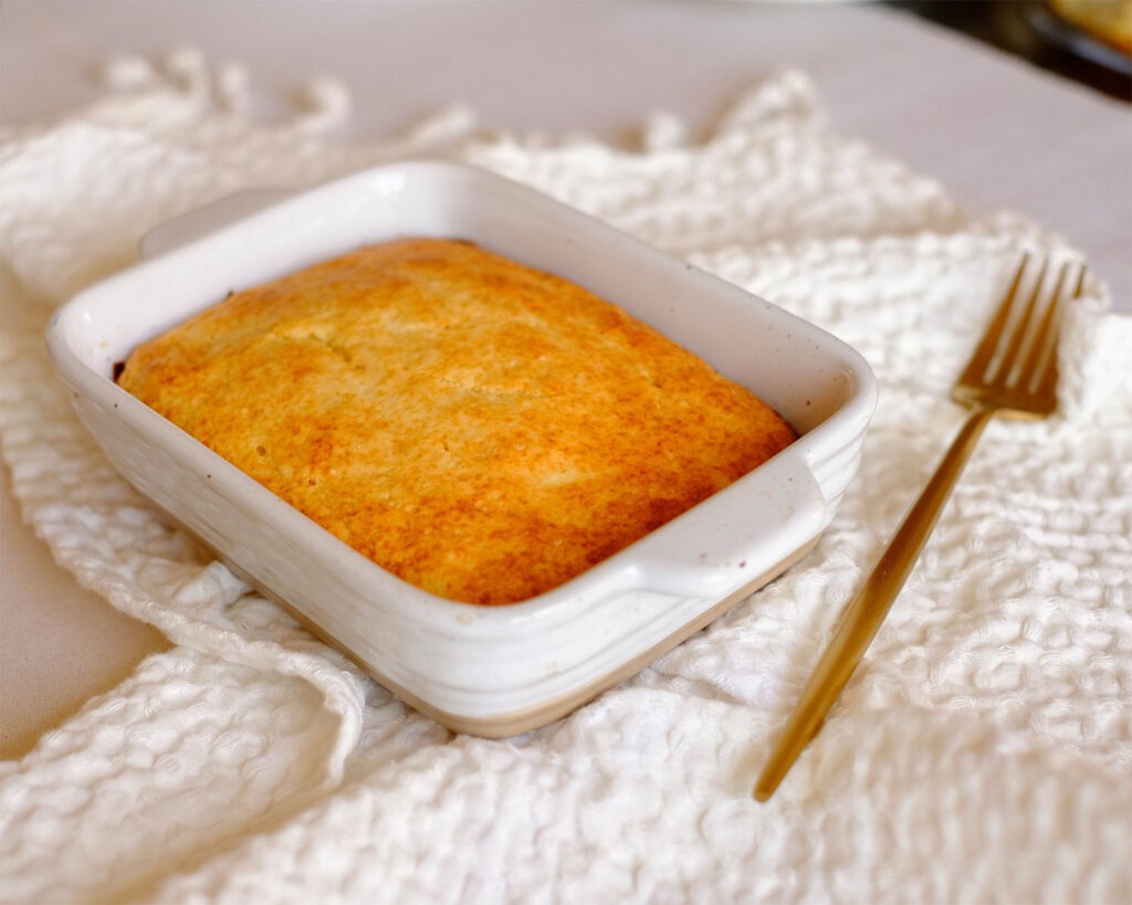 rectangle baking dish with a lemon ricotta breakfast cake