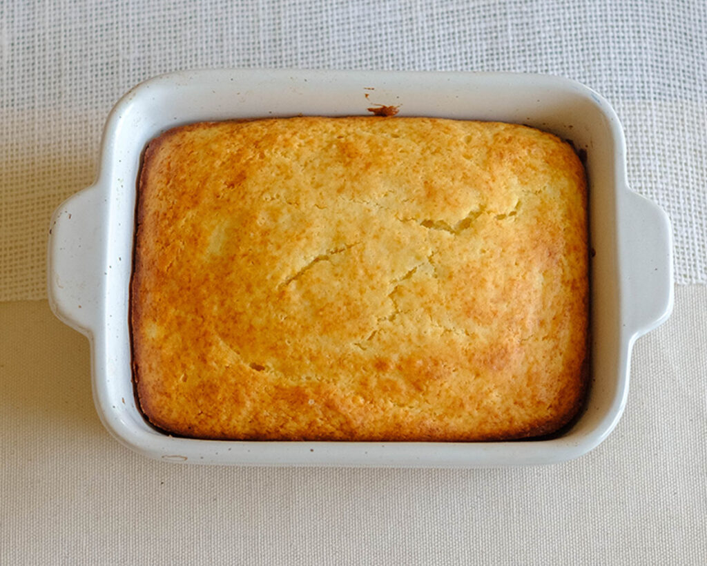 rectangle baking dish with a lemon ricotta breakfast cake