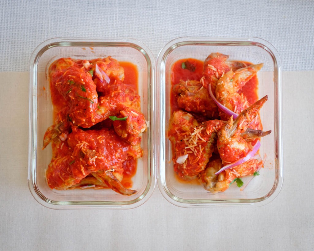 chicken wings in a red pepper sauce