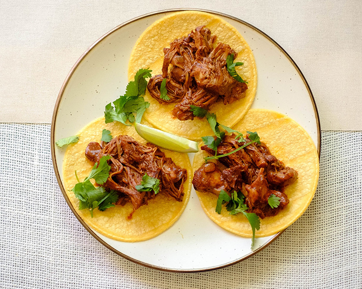 Shredded Chicken in Mole Sauce with Corn Tortillas