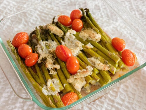 Roasted Asparagus with Cherry Tomatoes and Cheese